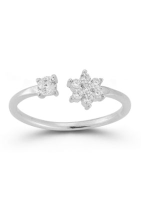 Sphera Milano Sterling Silver Cubic Zirconia Flower Cuff Ring