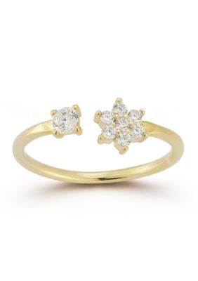 Sphera Milano Sterling Silver Cubic Zirconia Flower Cuff Ring, Gold, 7