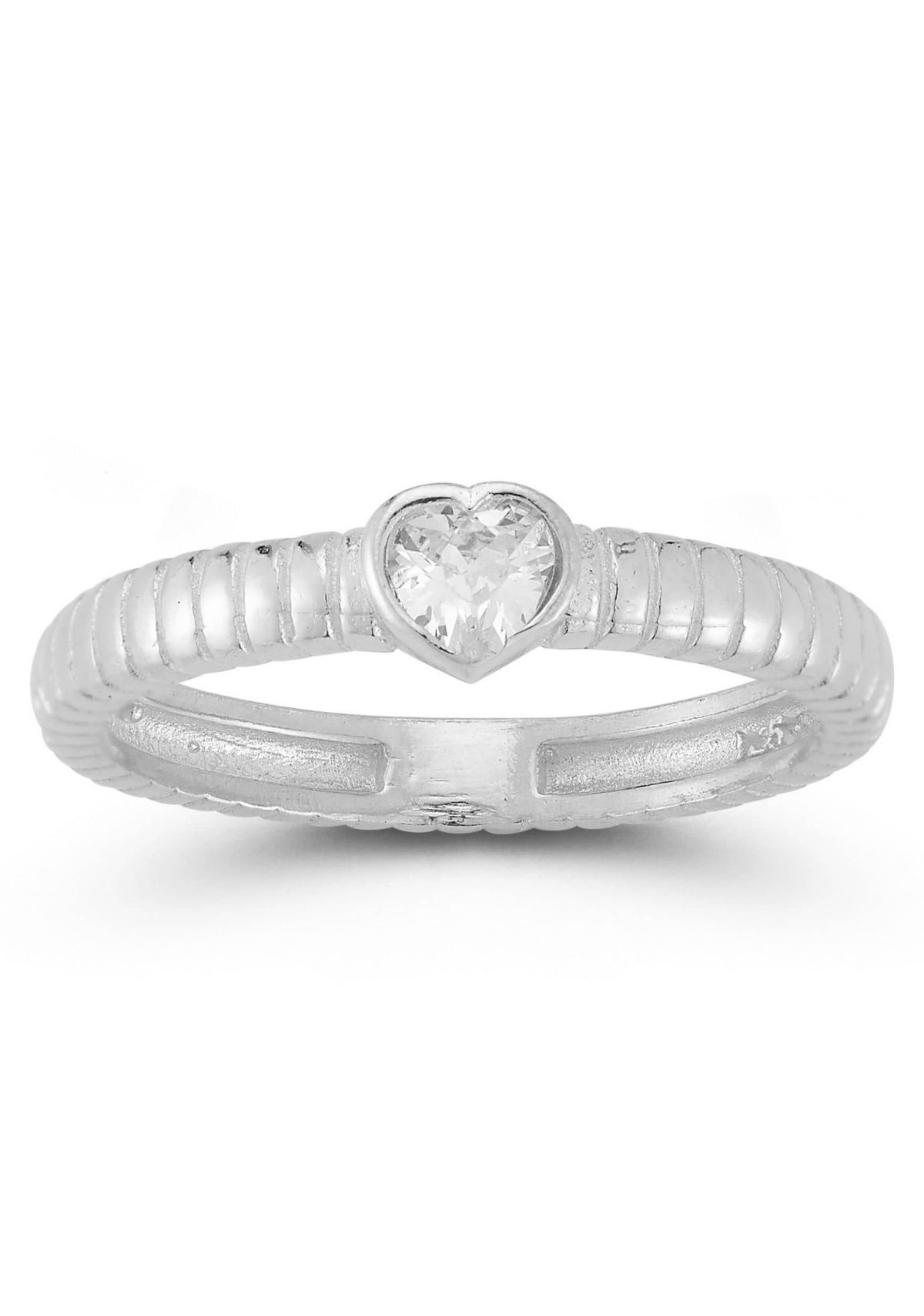 Sterling Silver Heart Cubic Zirconia Solitaire Ring