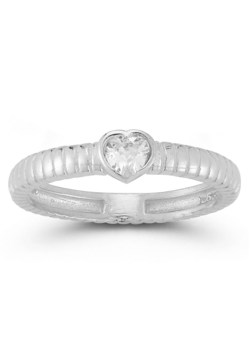 Sterling Silver Heart Cubic Zirconia Solitaire Ring
