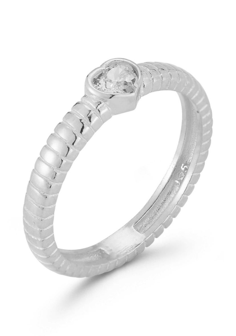 Sterling Silver Heart Cubic Zirconia Solitaire Ring