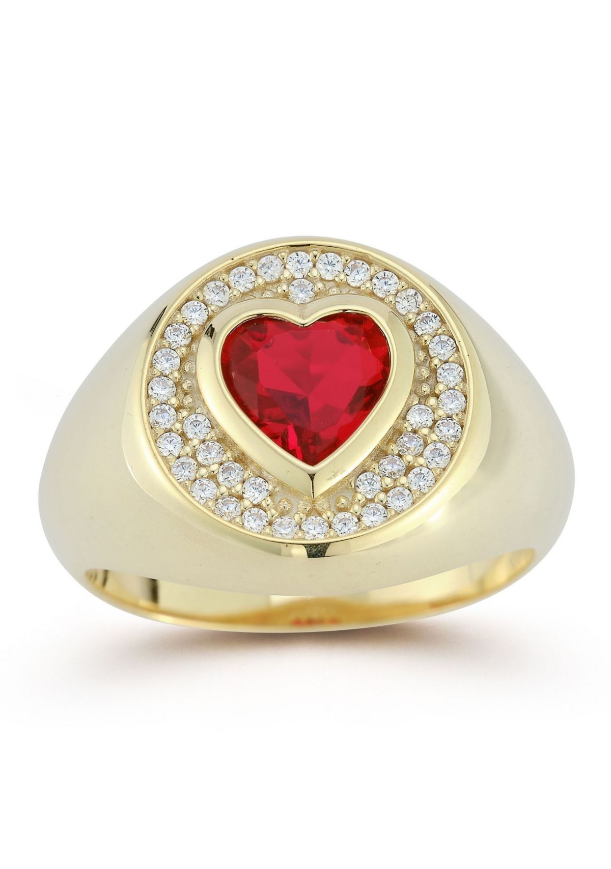 Sterling Silver Red Cubic Zirconia Heart Signet Ring