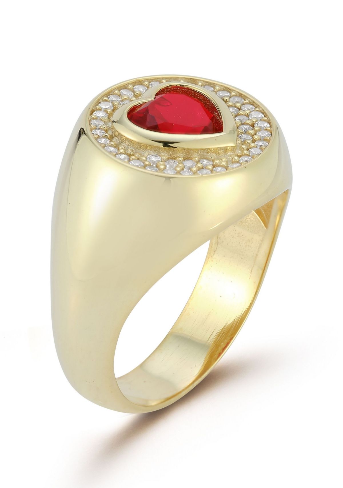Sterling Silver Red Cubic Zirconia Heart Signet Ring