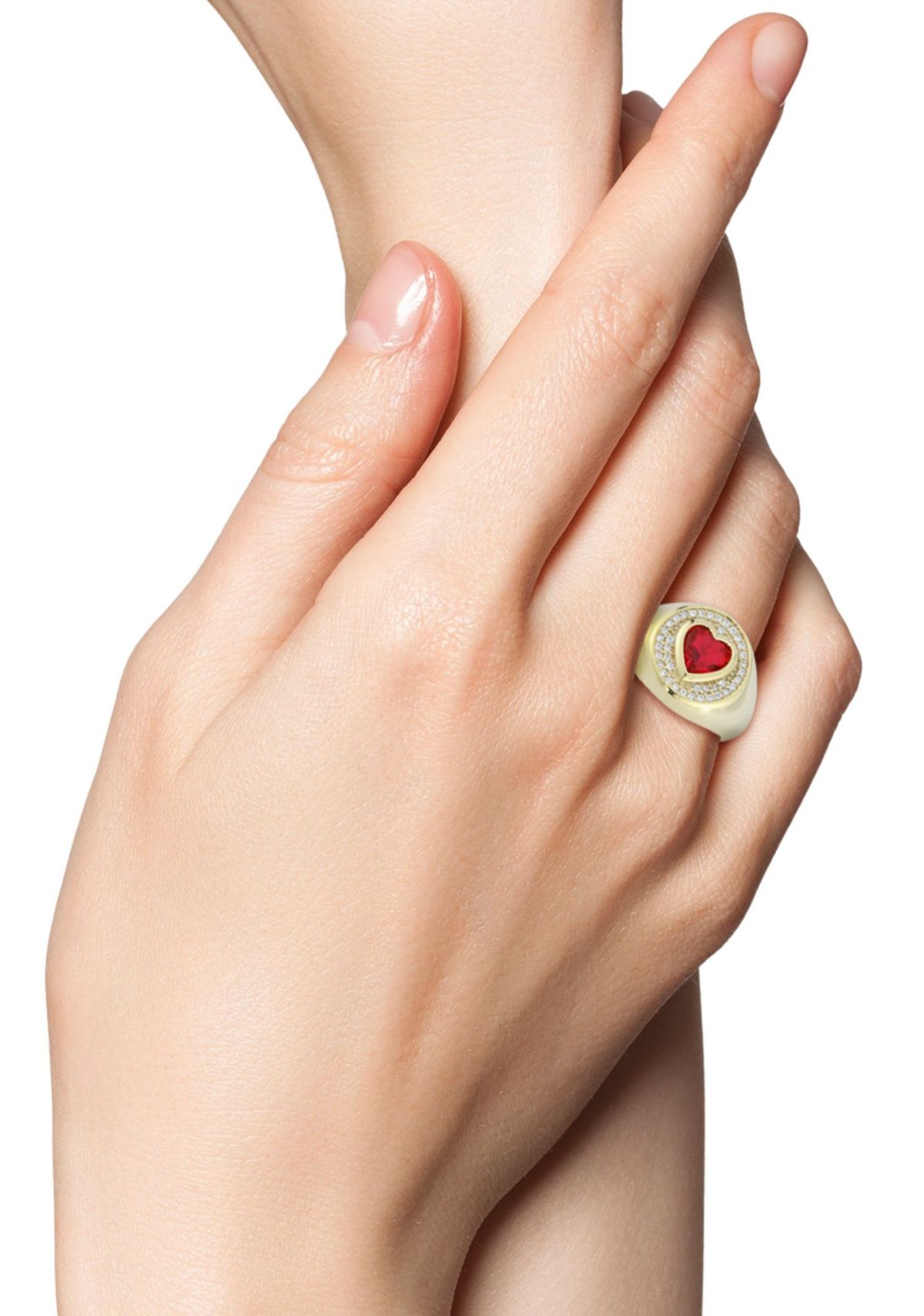 Sterling Silver Red Cubic Zirconia Heart Signet Ring