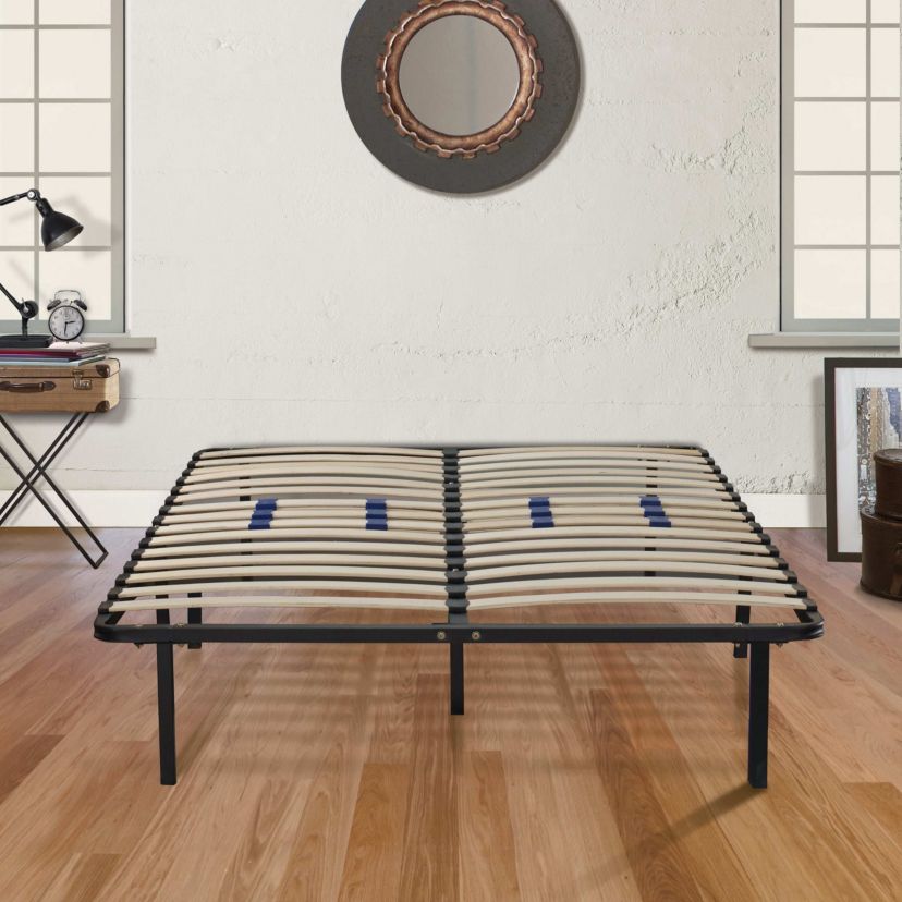 Boyd Sleep 14" High Metal Platform Bed Frame with Wood Slat Support, Adjustable Lumbar Zone from Firm to Plush, No Box Spring Required, Easy Assembly, Under Bed Storage Space