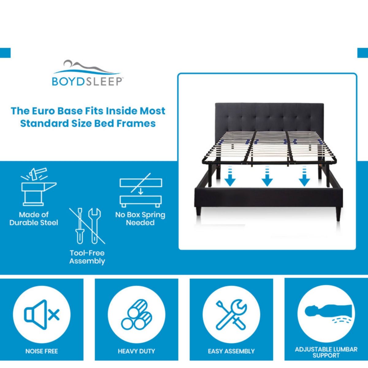 Boyd Sleep 14" High Metal Platform Bed Frame with Wood Slat Support, Adjustable Lumbar Zone from Firm to Plush, No Box Spring Required, Easy Assembly, Under Bed Storage Space