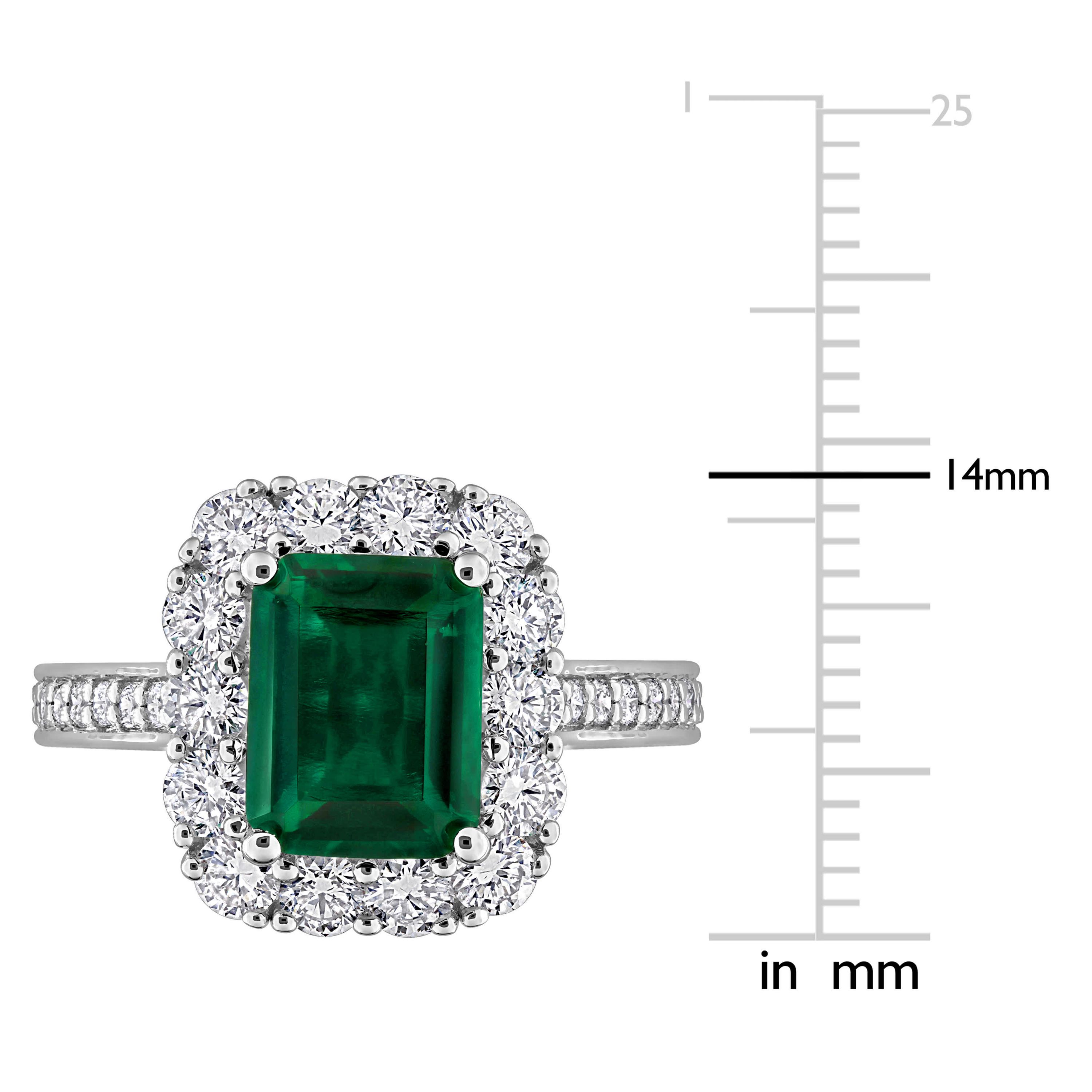 Lab Created Lab Grown Diamond & Created Emerald Engagement Ring in Sterling Silver