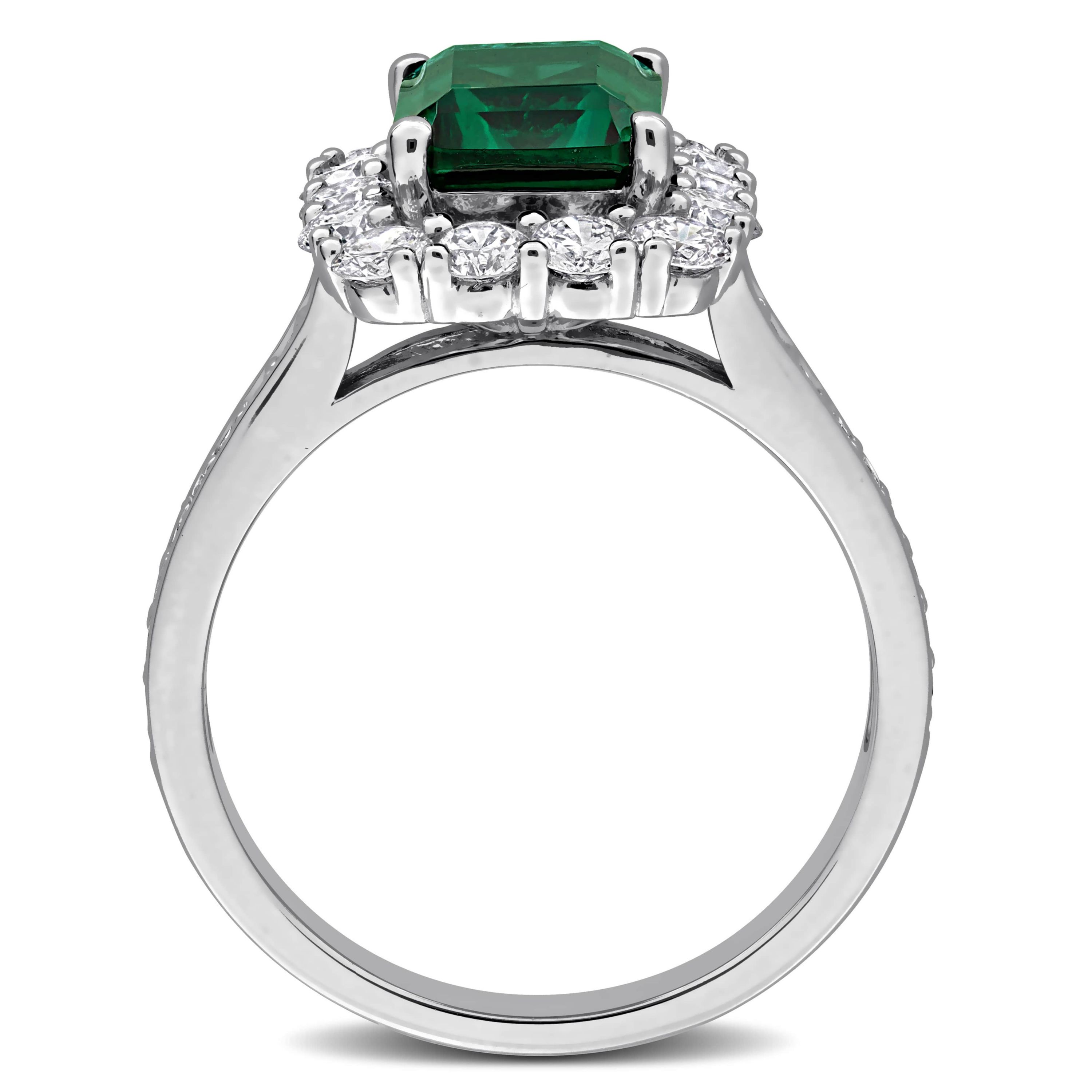 Lab Created Lab Grown Diamond & Created Emerald Engagement Ring in Sterling Silver