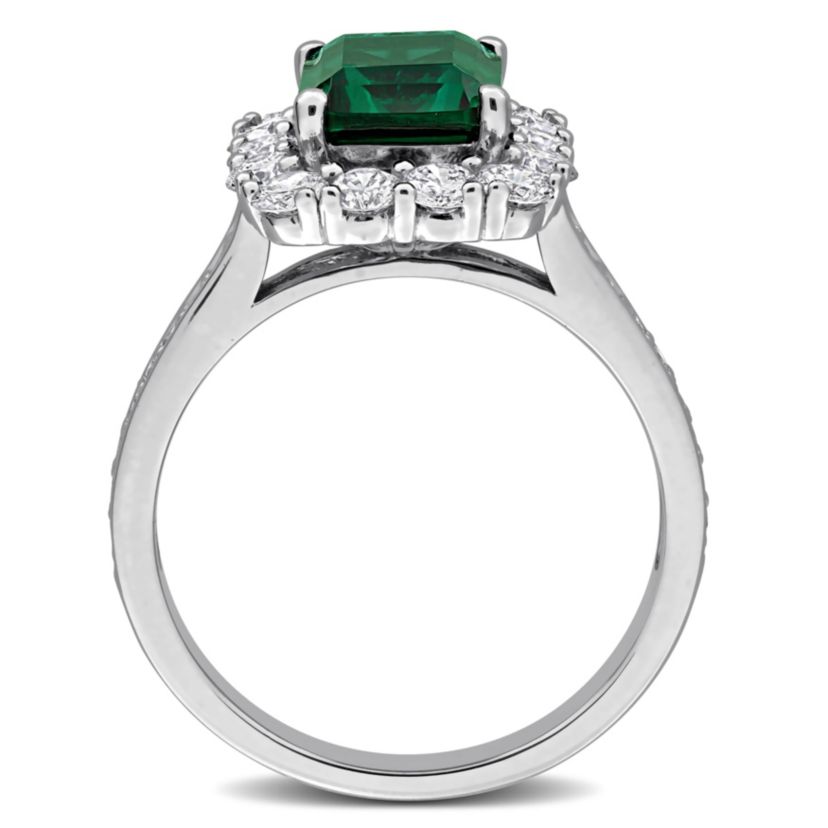 Lab Created Lab Grown Diamond & Created Emerald Engagement Ring in Sterling Silver