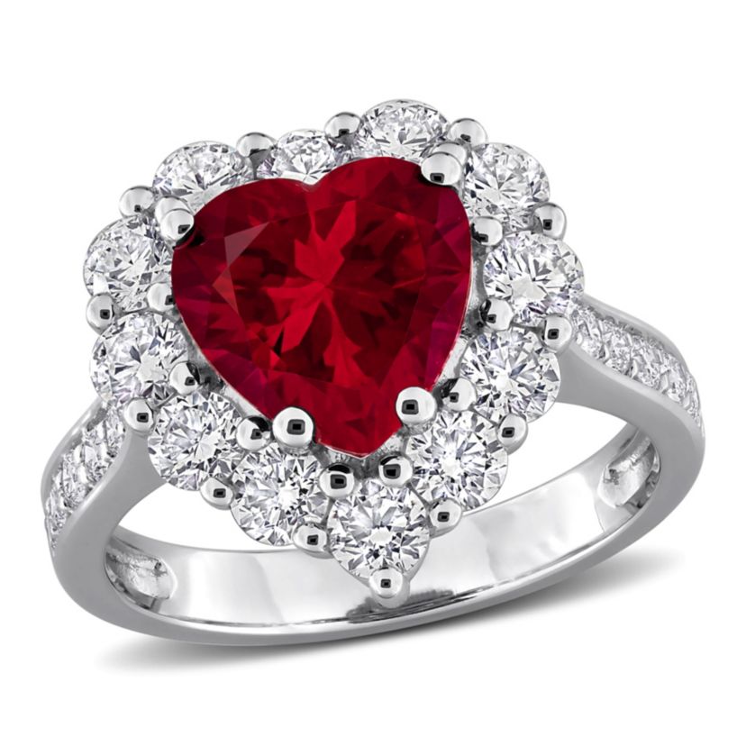 Lab Created Lab Grown Diamond & Created Ruby Ring in Sterling Silver