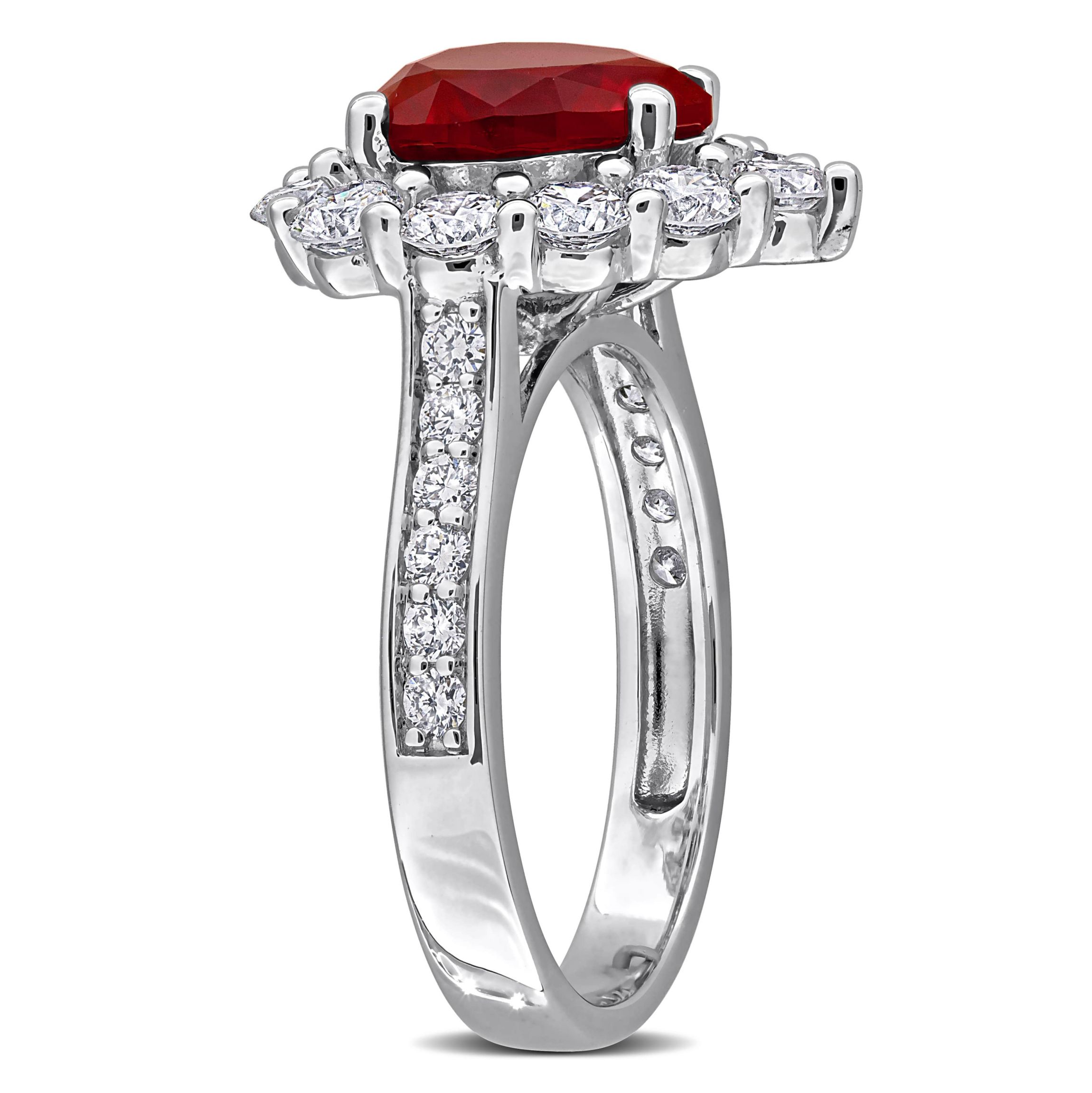 Lab Created Lab Grown Diamond & Created Ruby Ring in Sterling Silver