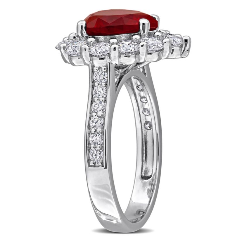 Lab Created Lab Grown Diamond & Created Ruby Ring in Sterling Silver