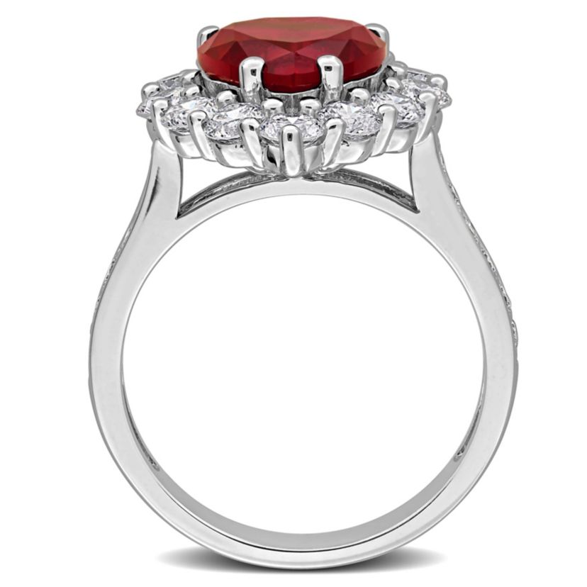 Lab Created Lab Grown Diamond & Created Ruby Ring in Sterling Silver