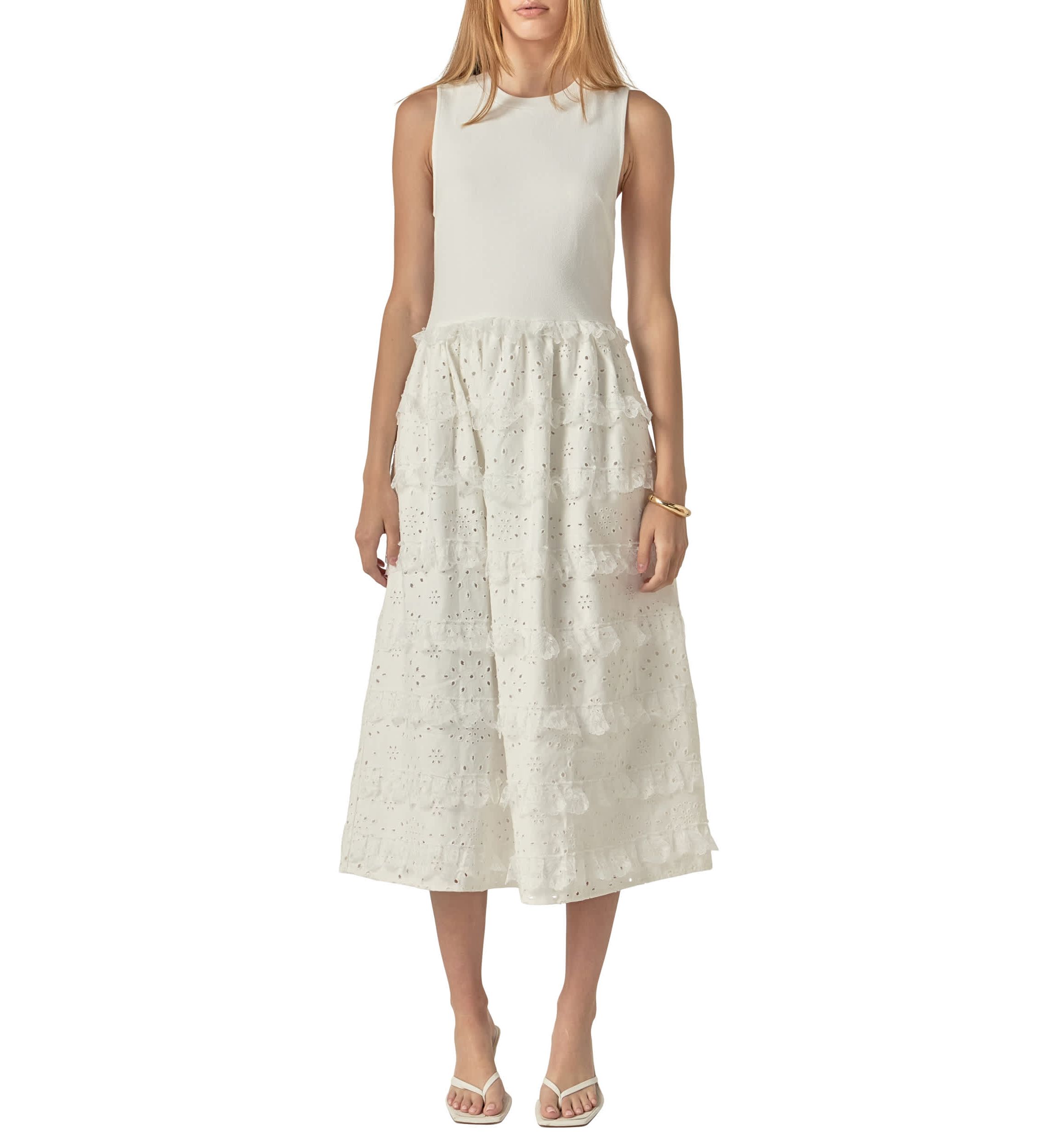 MIXED MEDIA SLEEVELESS MIDI DRESS