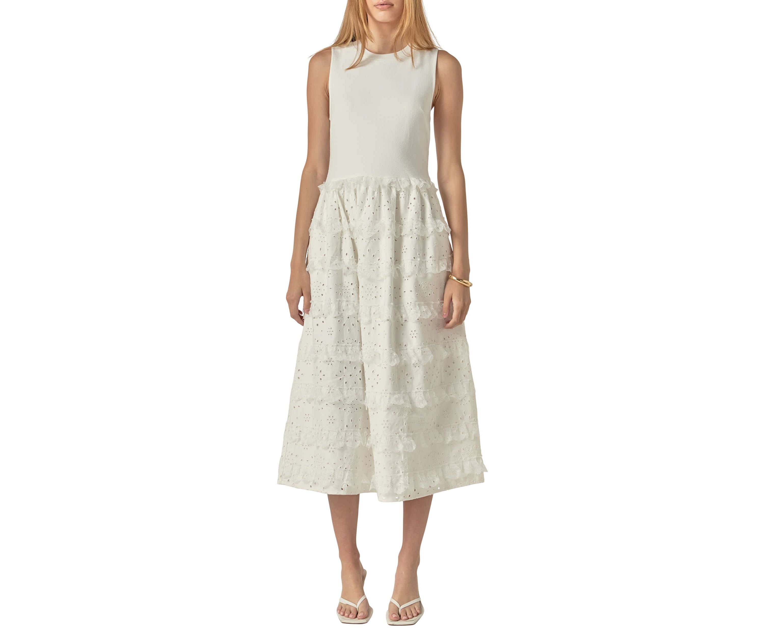 MIXED MEDIA SLEEVELESS MIDI DRESS