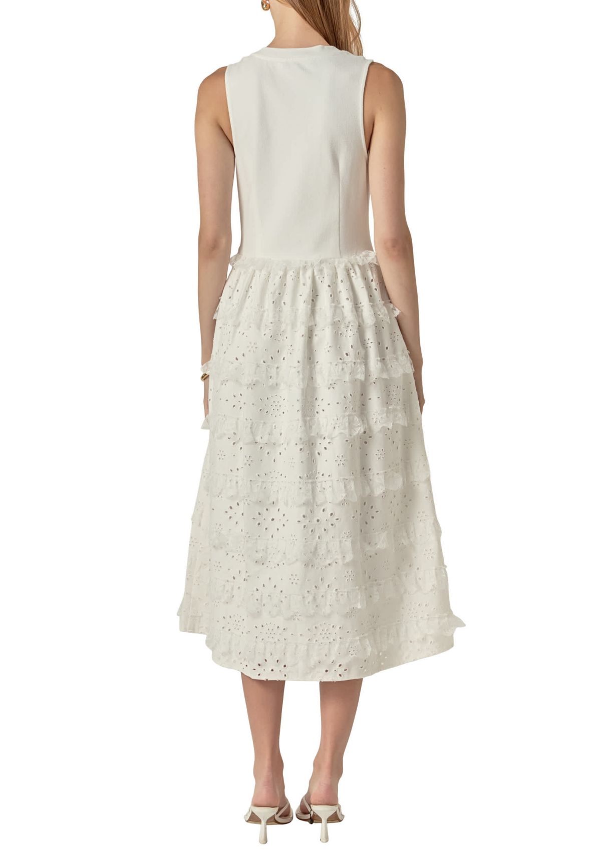 MIXED MEDIA SLEEVELESS MIDI DRESS