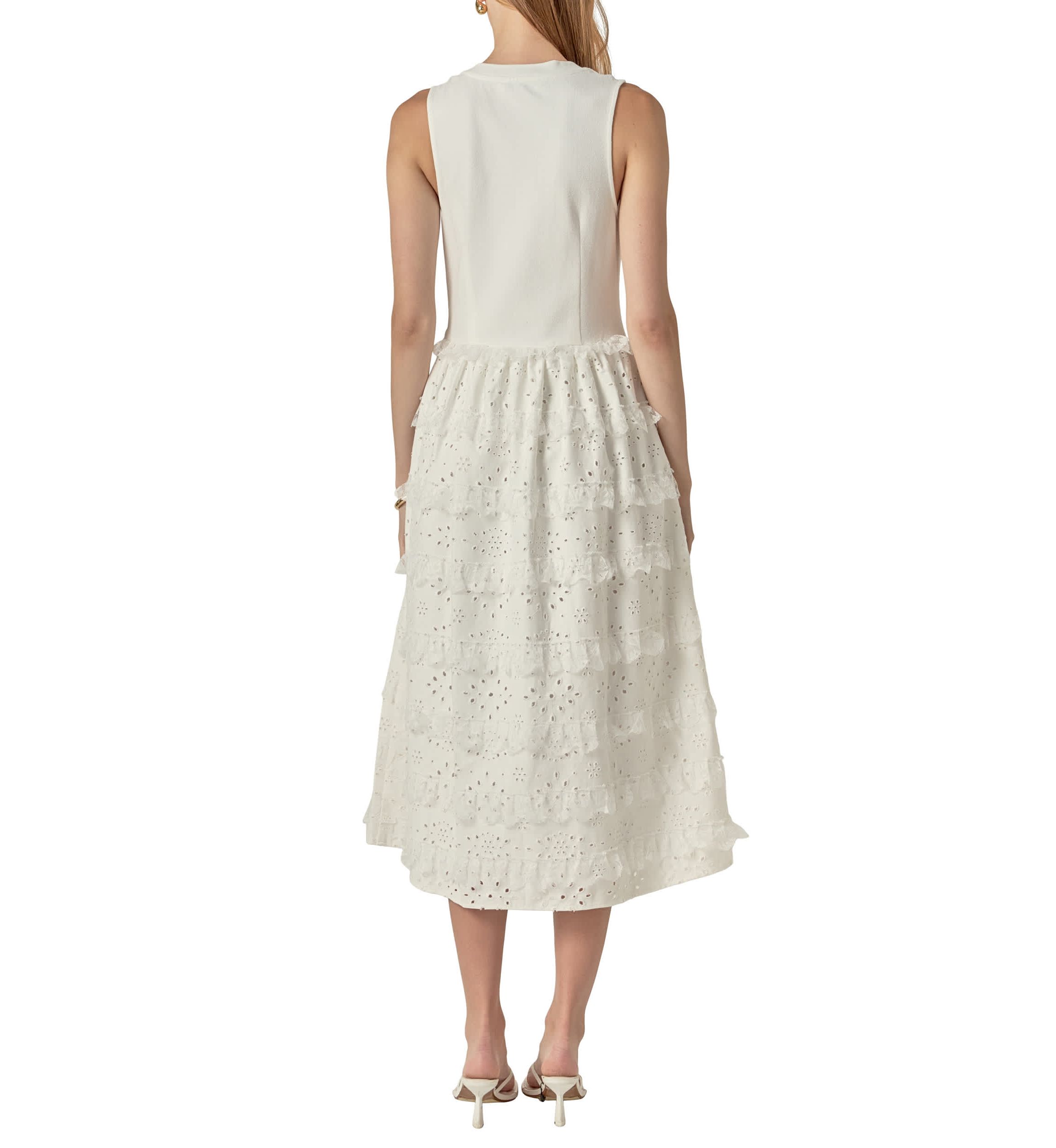 MIXED MEDIA SLEEVELESS MIDI DRESS