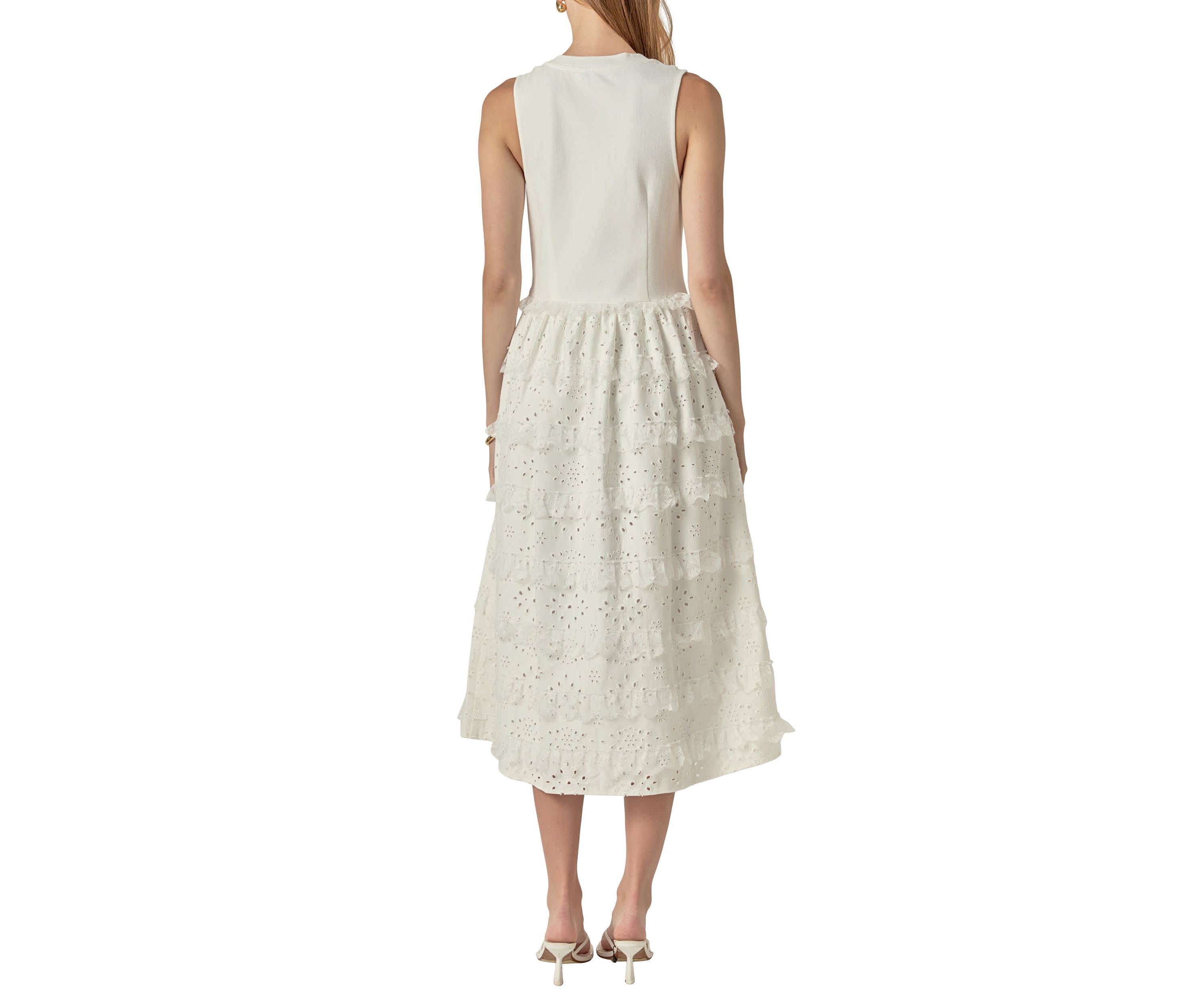MIXED MEDIA SLEEVELESS MIDI DRESS