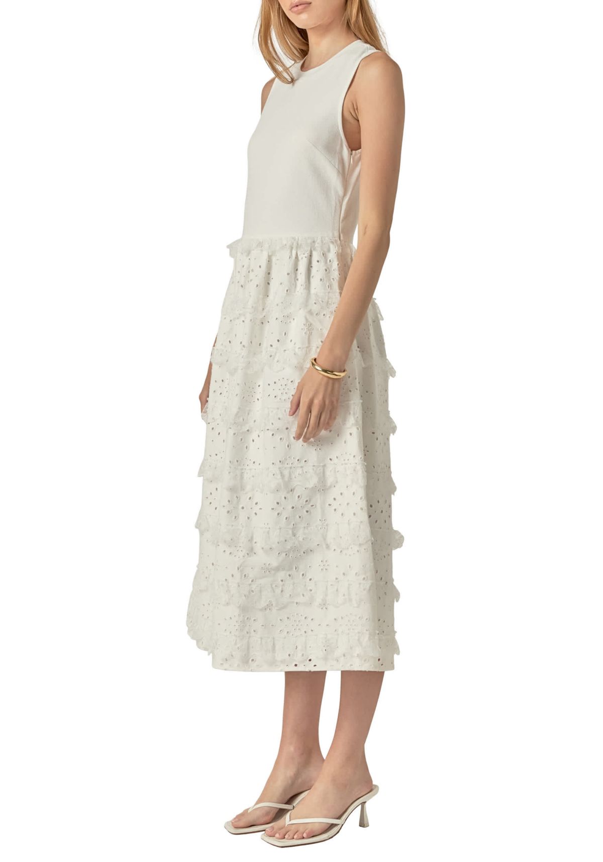 MIXED MEDIA SLEEVELESS MIDI DRESS