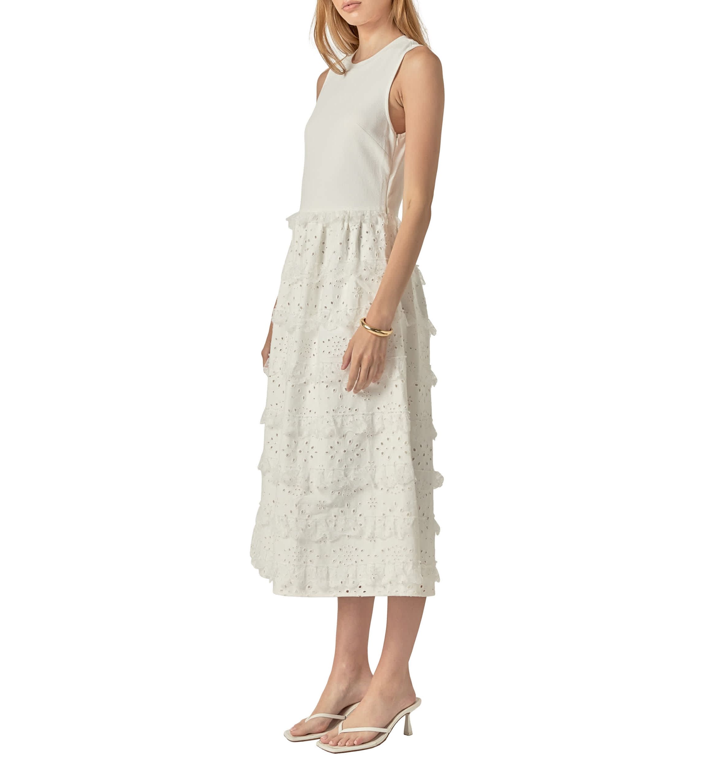 MIXED MEDIA SLEEVELESS MIDI DRESS