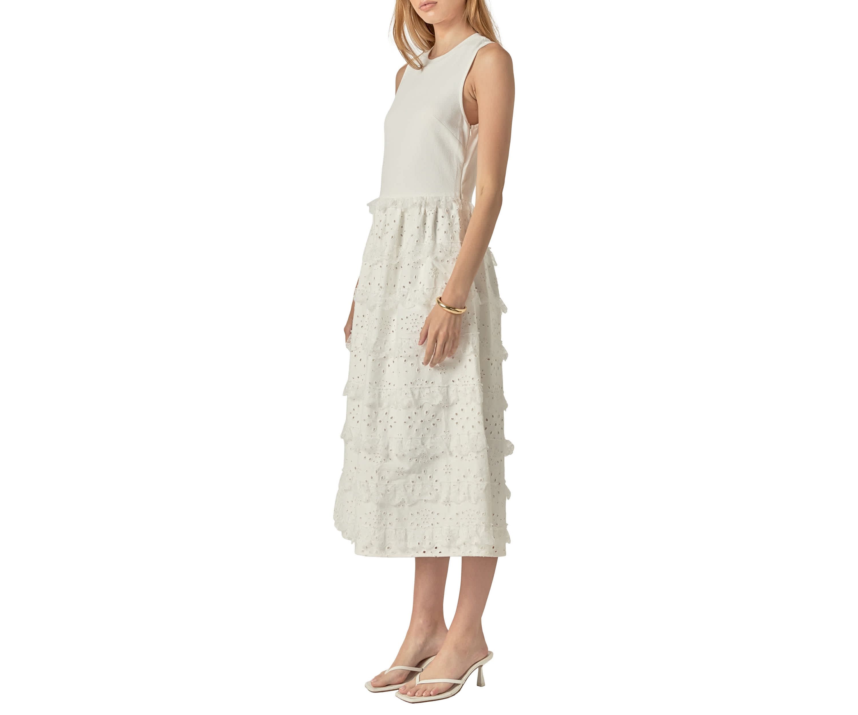 MIXED MEDIA SLEEVELESS MIDI DRESS