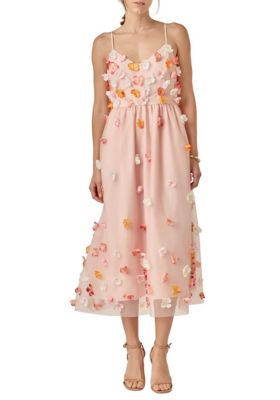 ENGLISH FACTORY Women's FLOWER SLEEVELESS MIDI DRESS, Pink, Large