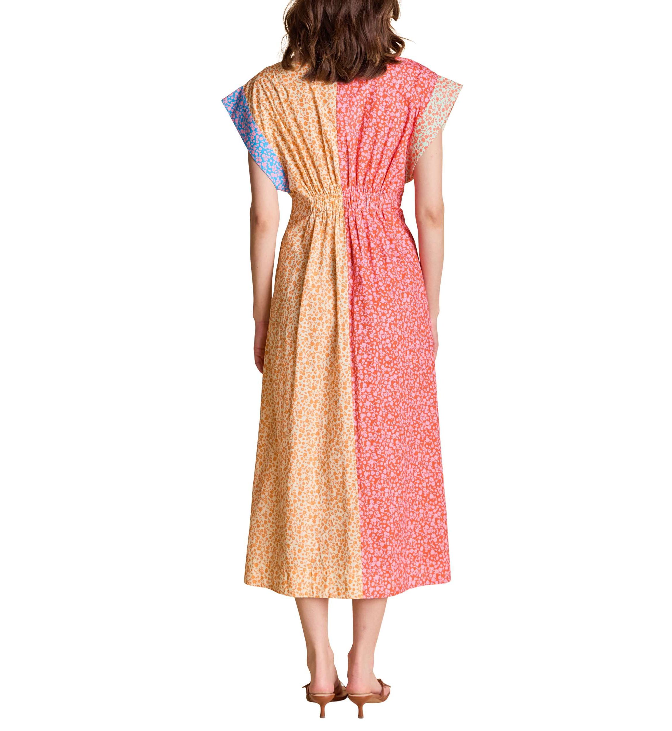 COLORBLOCK PRINTED SHIRT MIDI DRESS