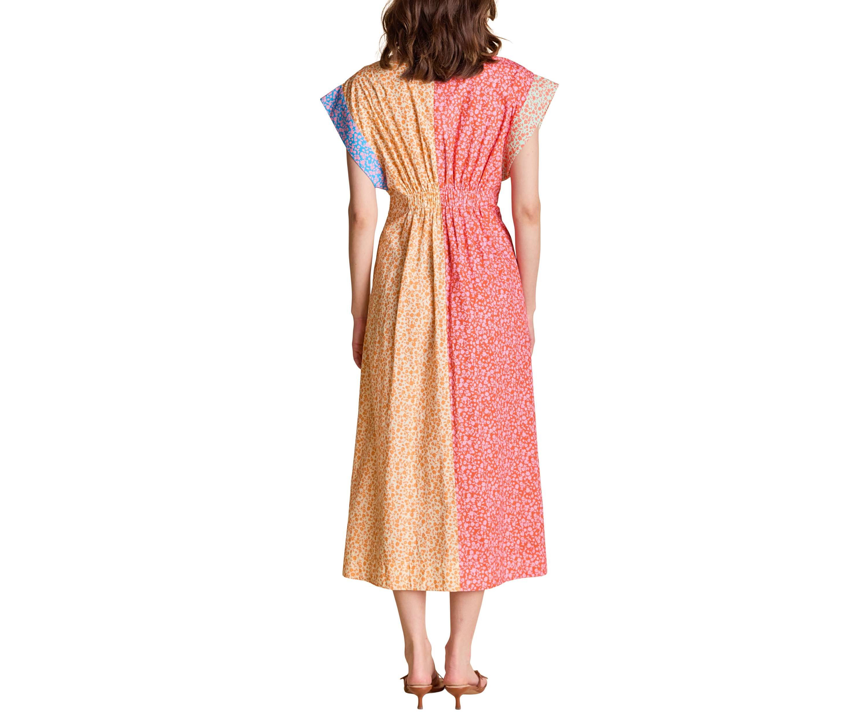 COLORBLOCK PRINTED SHIRT MIDI DRESS