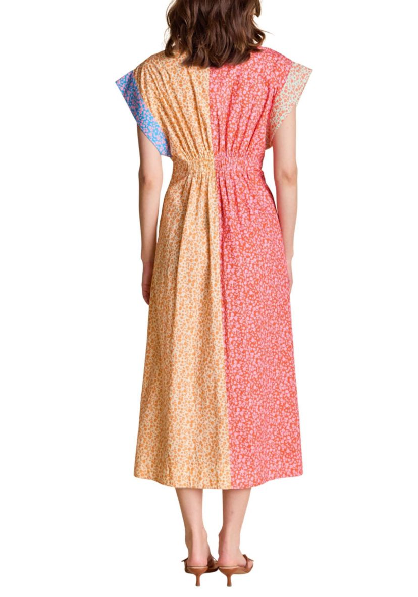 COLORBLOCK PRINTED SHIRT MIDI DRESS