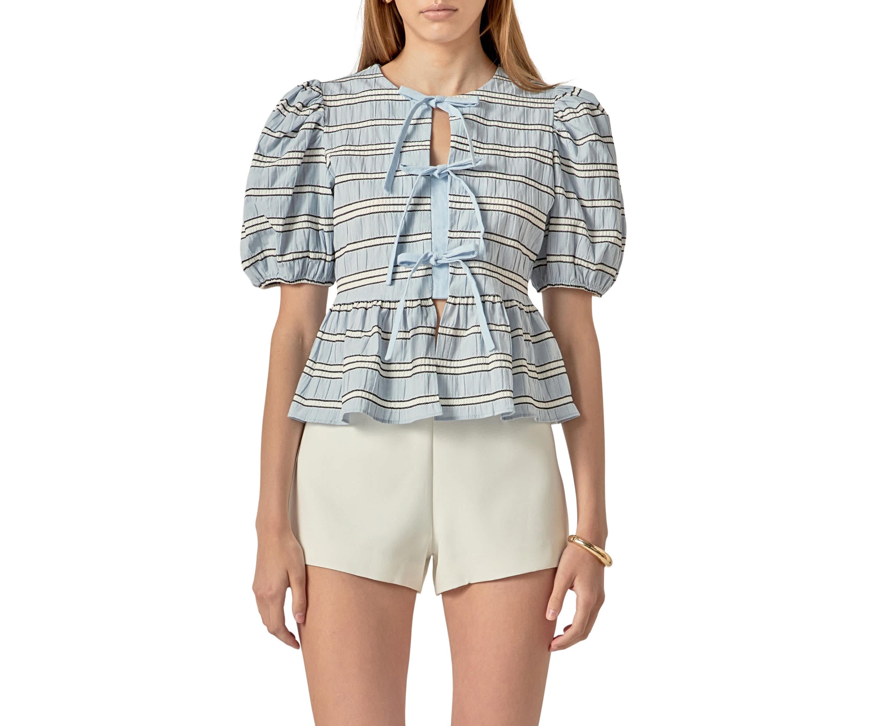 BOW DETAILED PUFF SLEEVE TOP