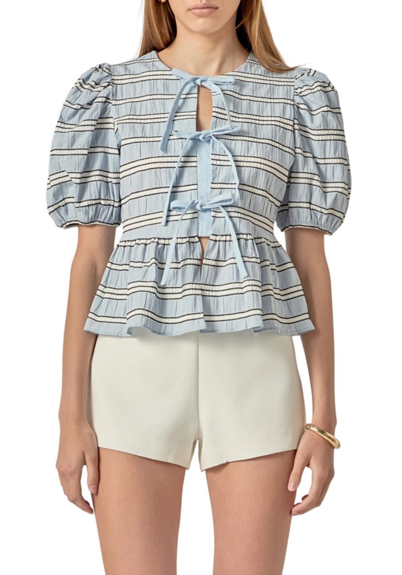 BOW DETAILED PUFF SLEEVE TOP