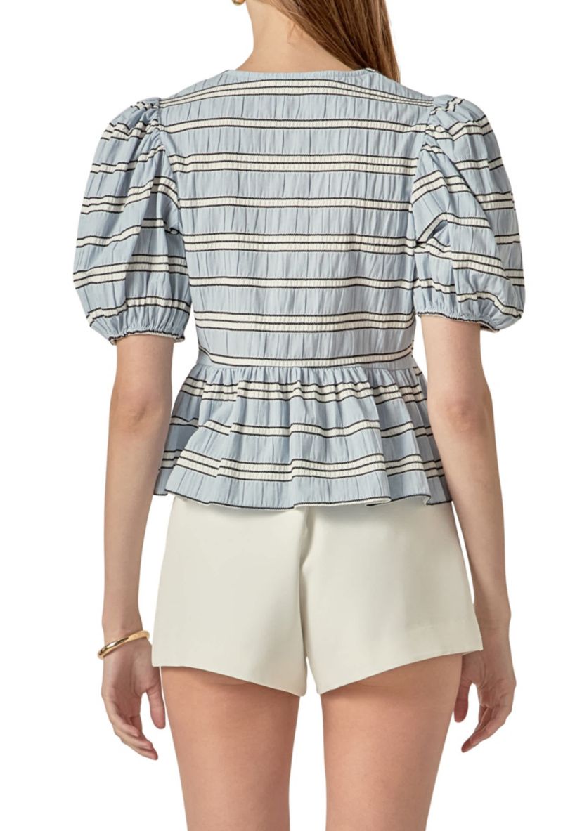 BOW DETAILED PUFF SLEEVE TOP