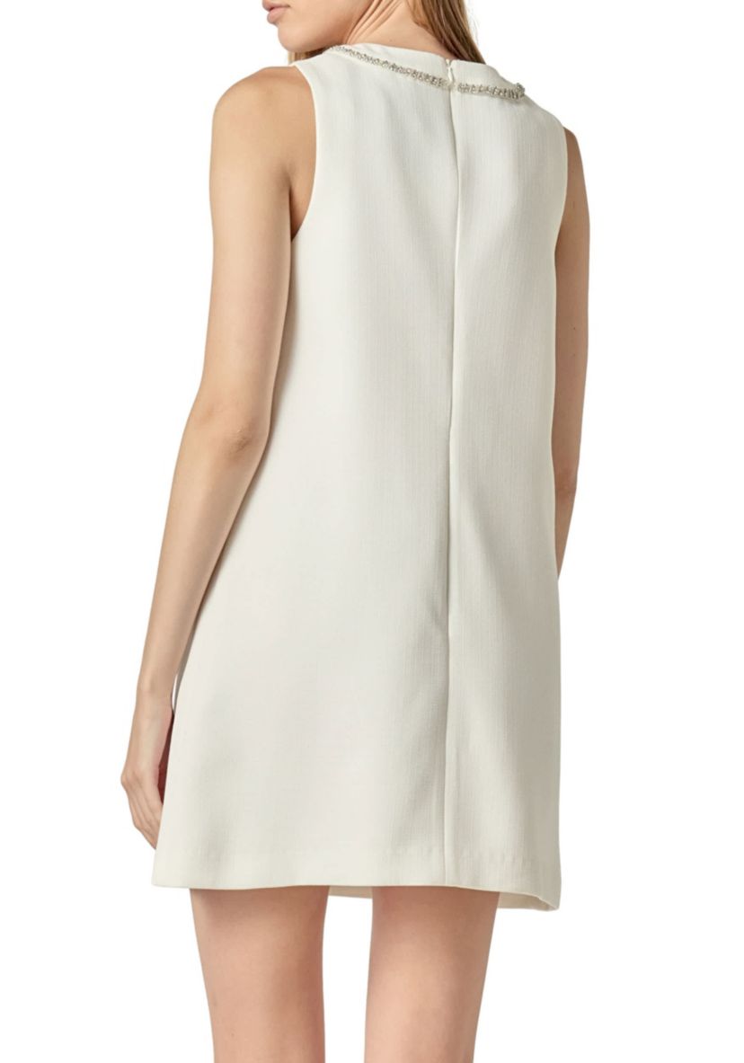 SLEEVELESS RHINESTONE BOW MINI DRESS
