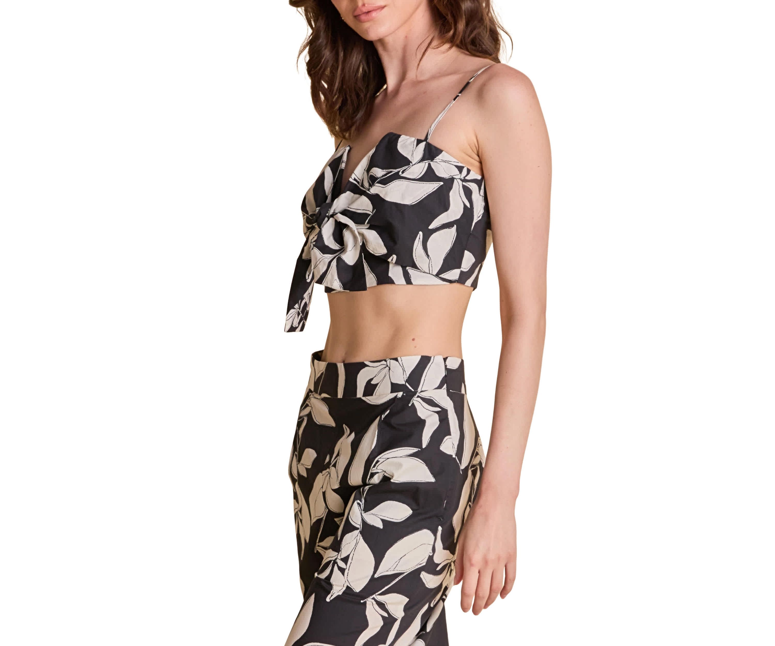 Bow detail printed shoulder tape top