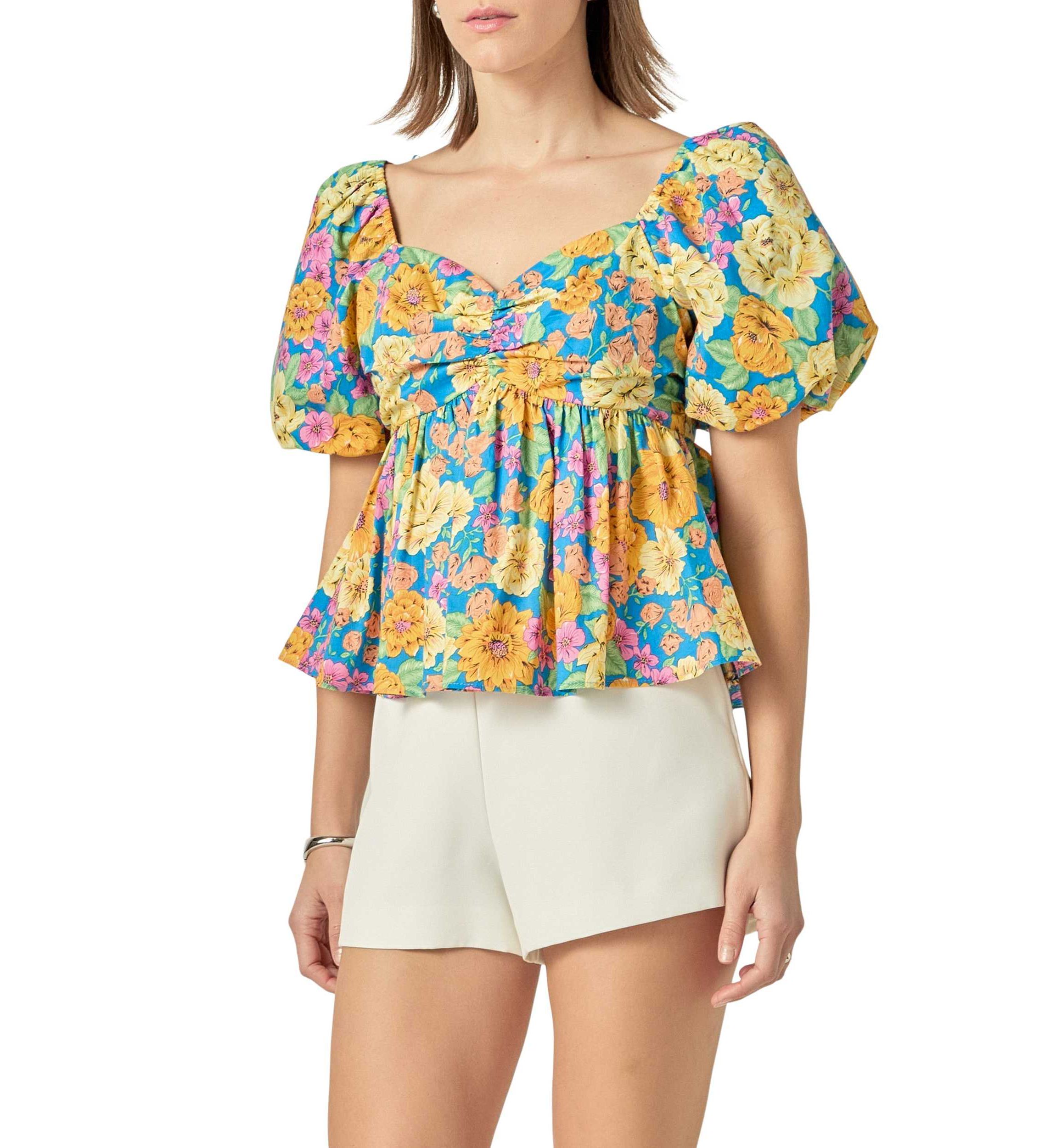 Floral Puff Sleeve Top