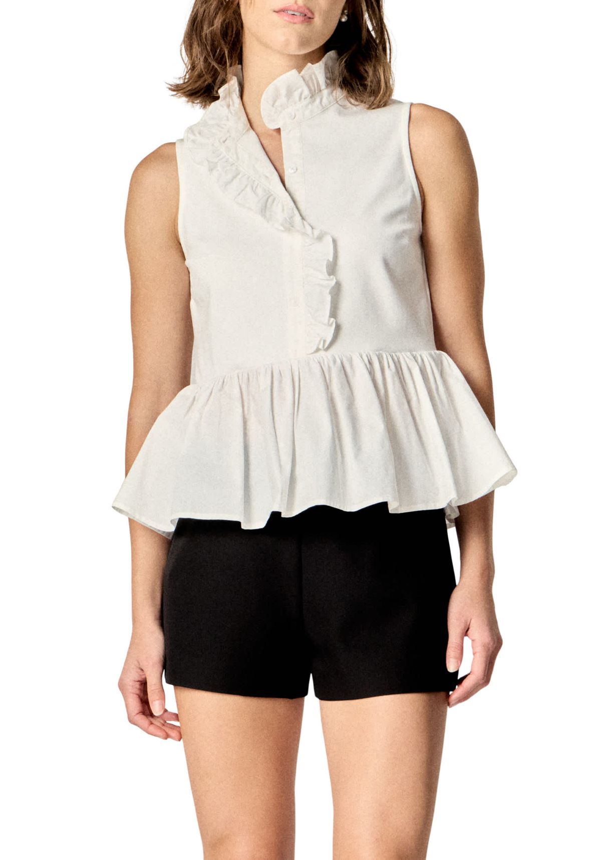 MIXED MEDIA RUFFLED TOP