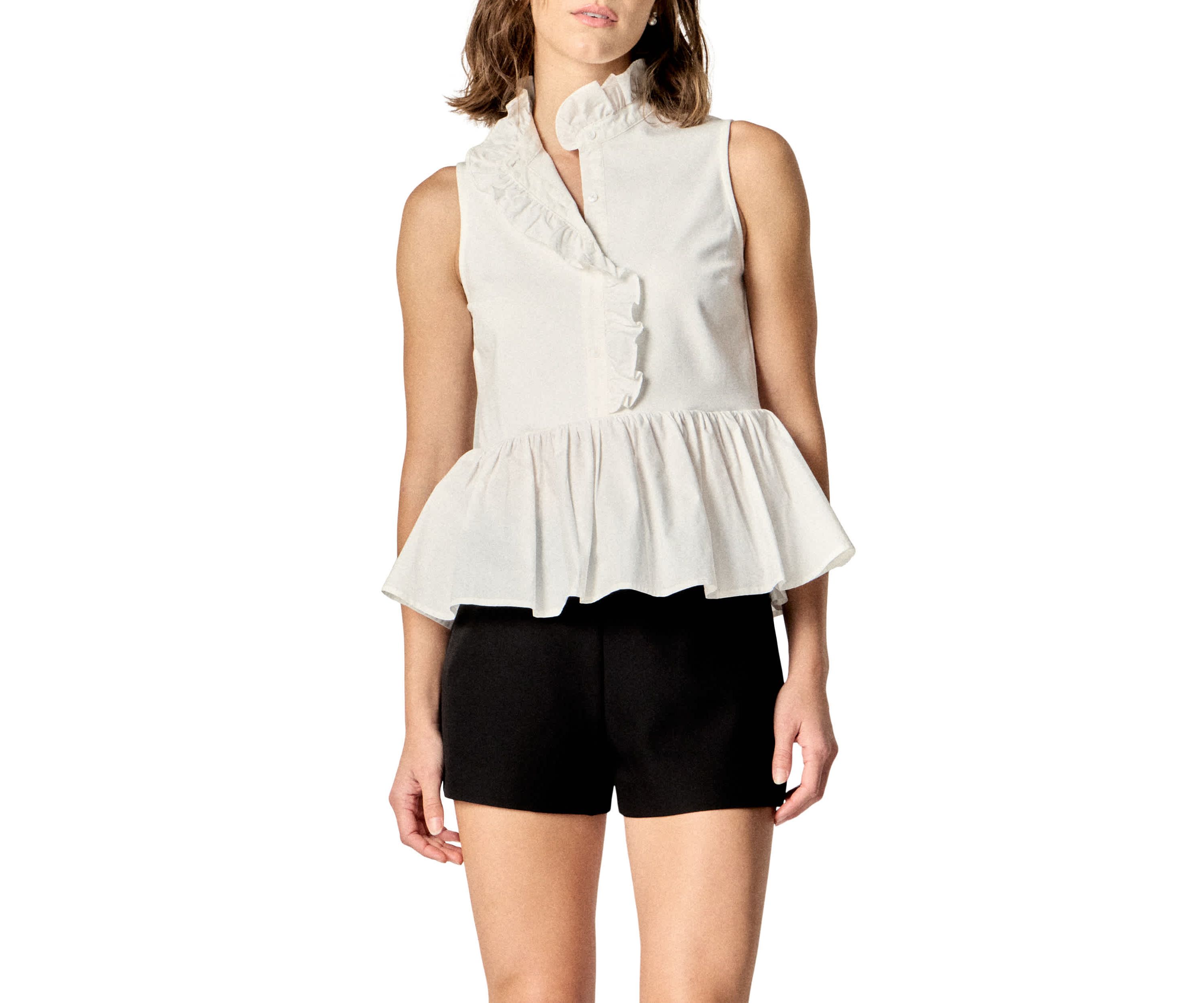 MIXED MEDIA RUFFLED TOP