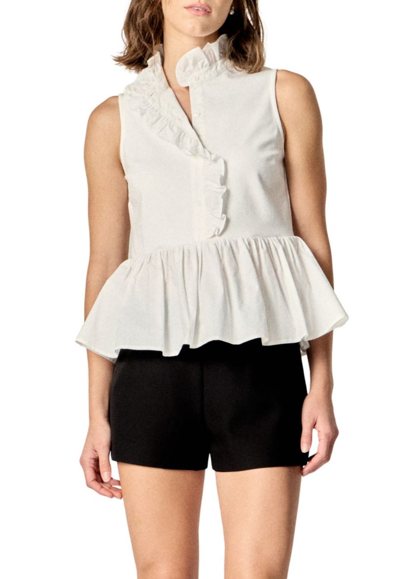 MIXED MEDIA RUFFLED TOP