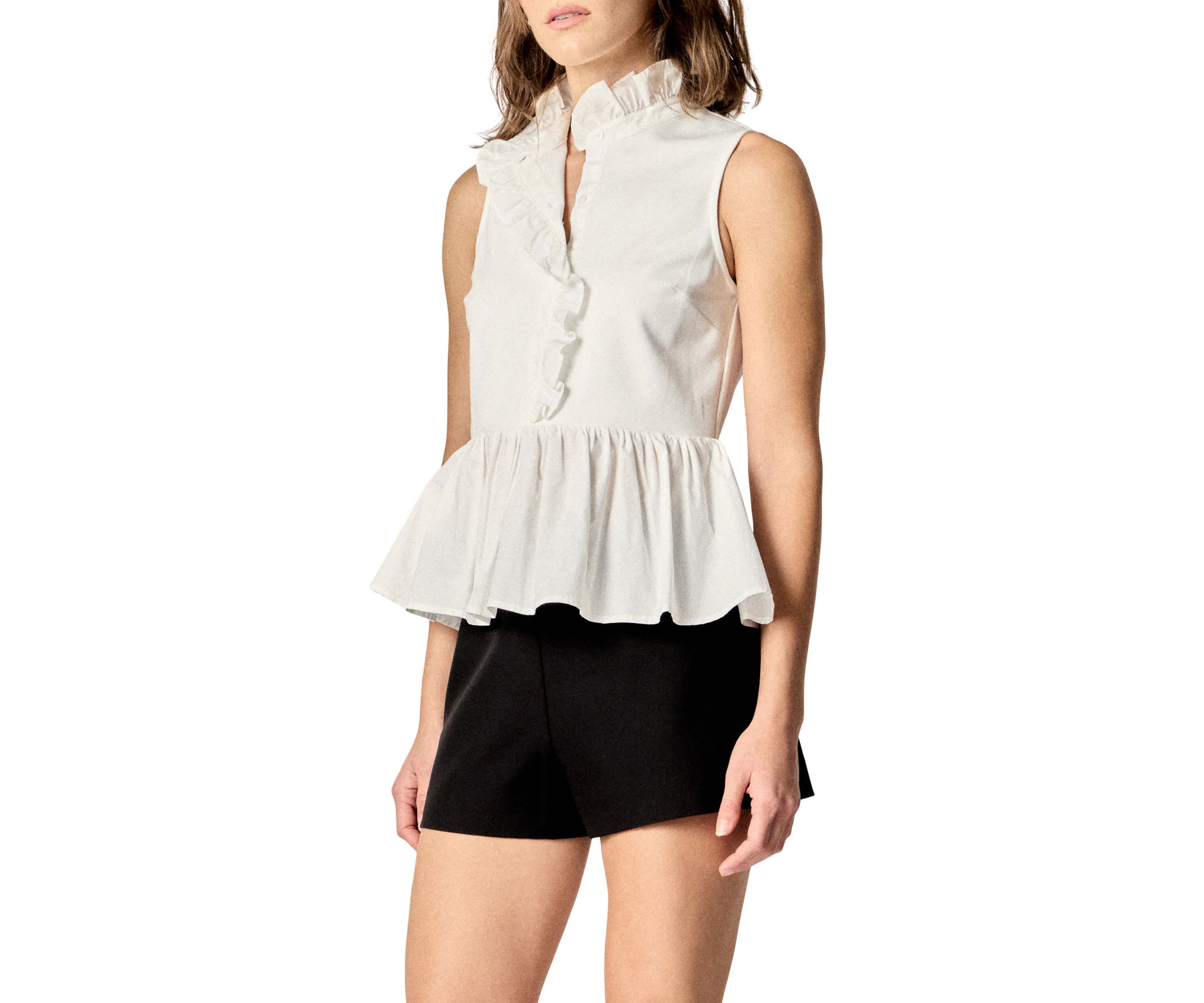 MIXED MEDIA RUFFLED TOP