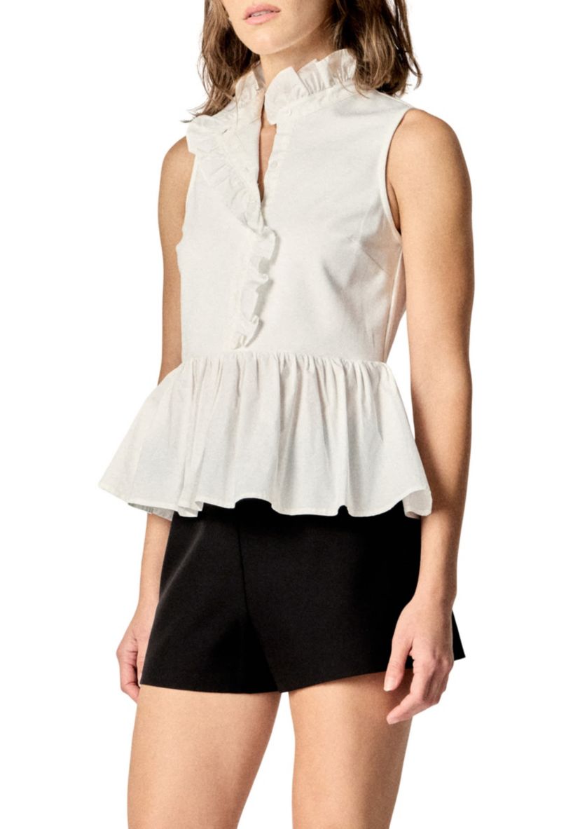 MIXED MEDIA RUFFLED TOP