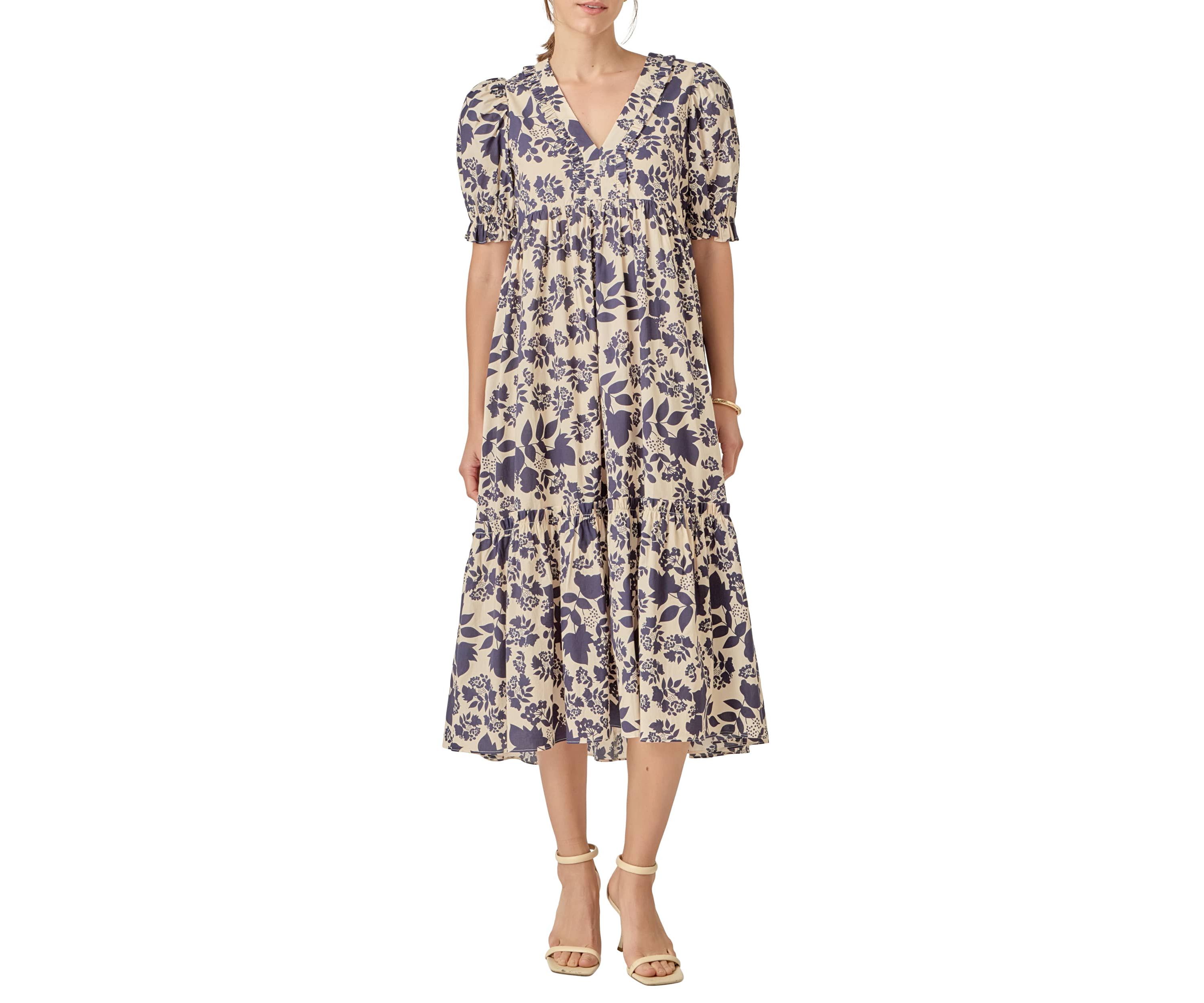 FLORAL PRINT TIERED MIDI DRESS
