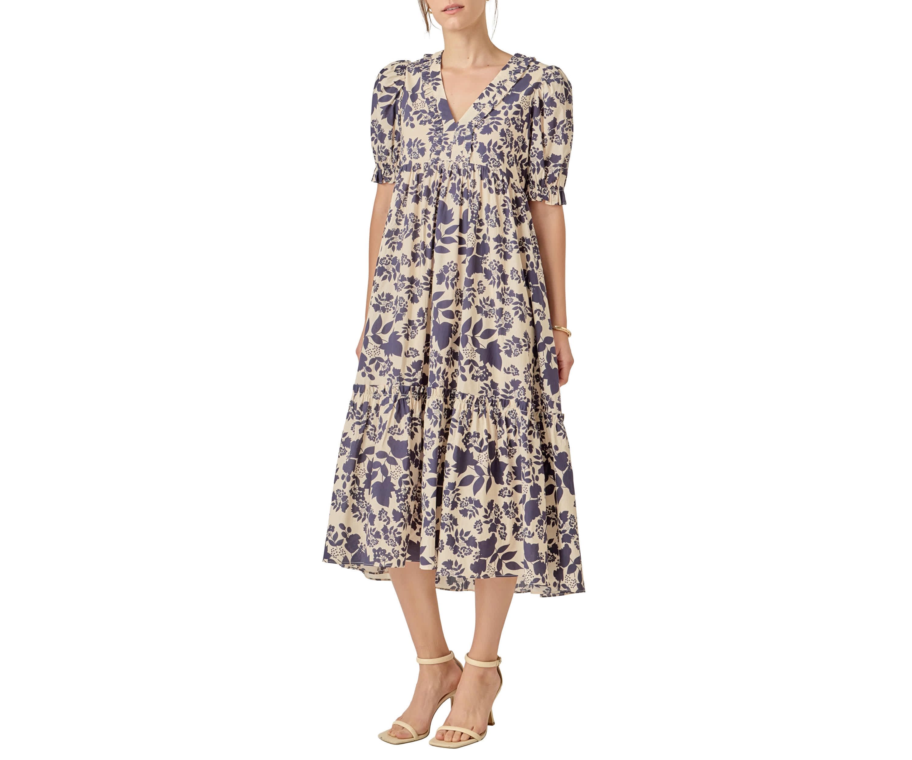 FLORAL PRINT TIERED MIDI DRESS