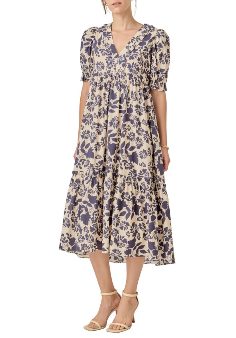 FLORAL PRINT TIERED MIDI DRESS