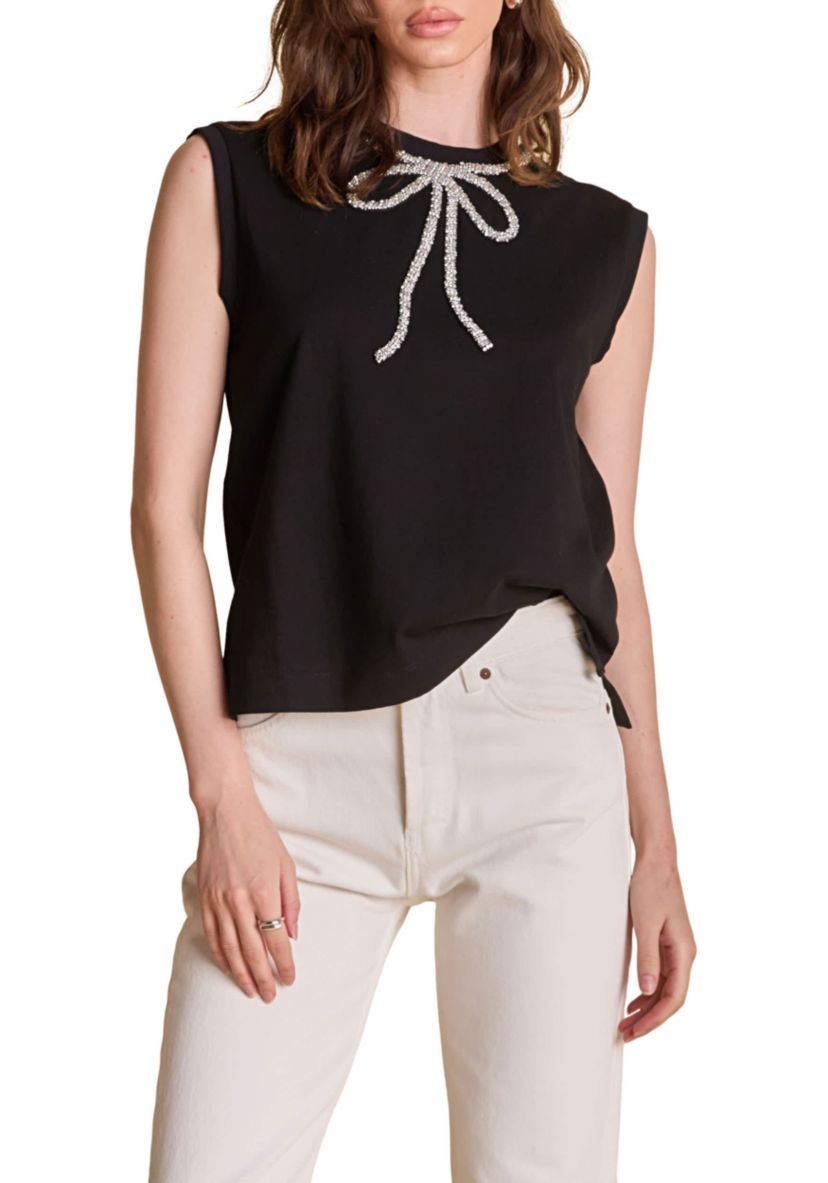 RHINESTONE BOW SLEEVELESS TOP
