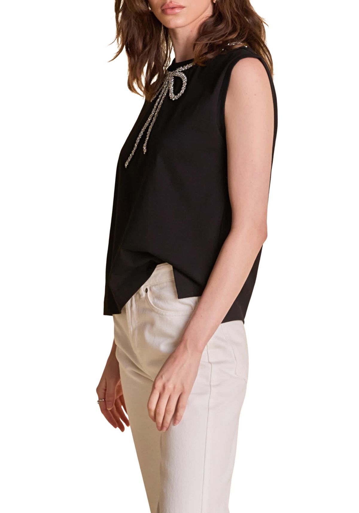 RHINESTONE BOW SLEEVELESS TOP