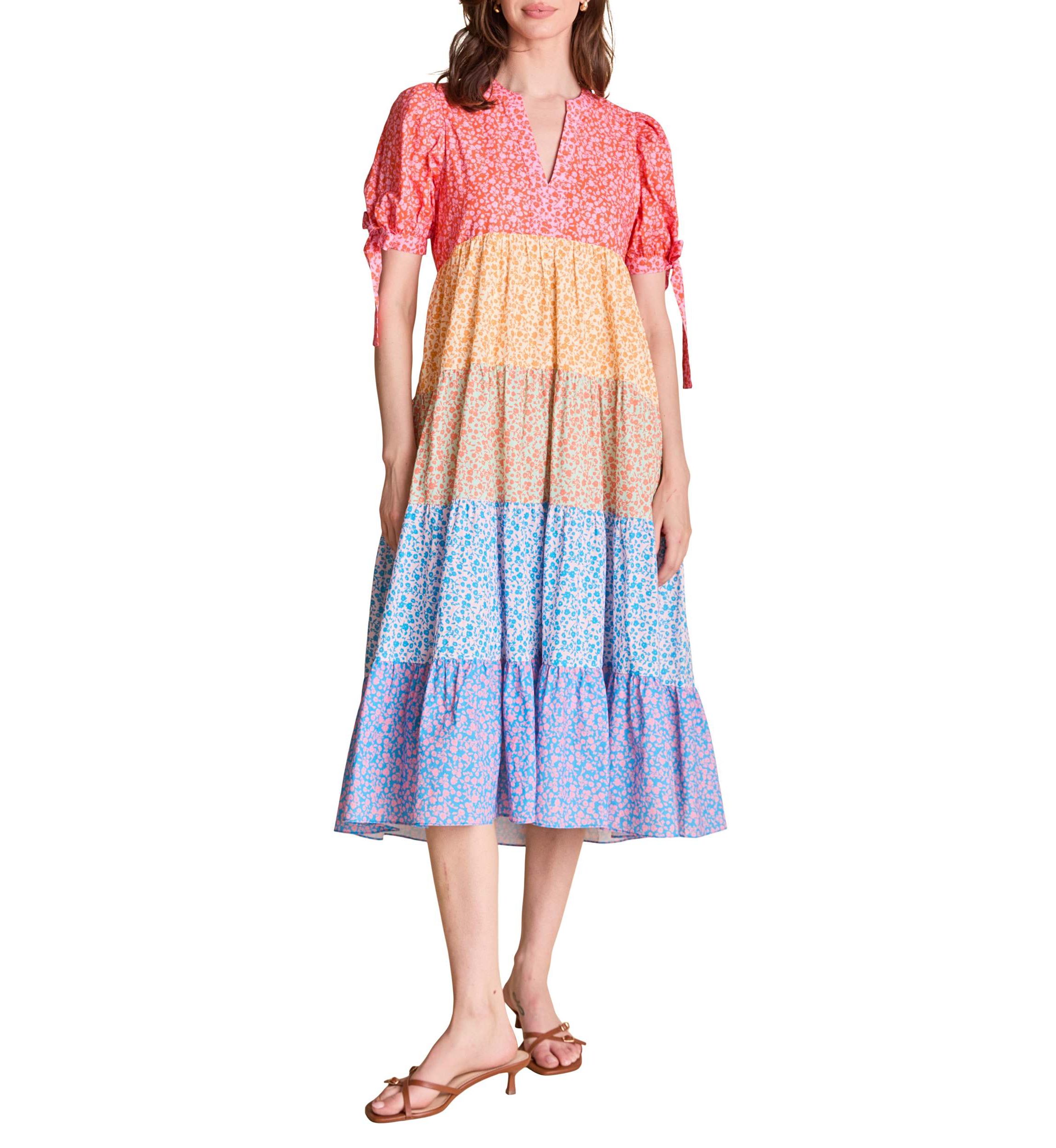 COLORBLOCK PRINTED MIDI DRESS