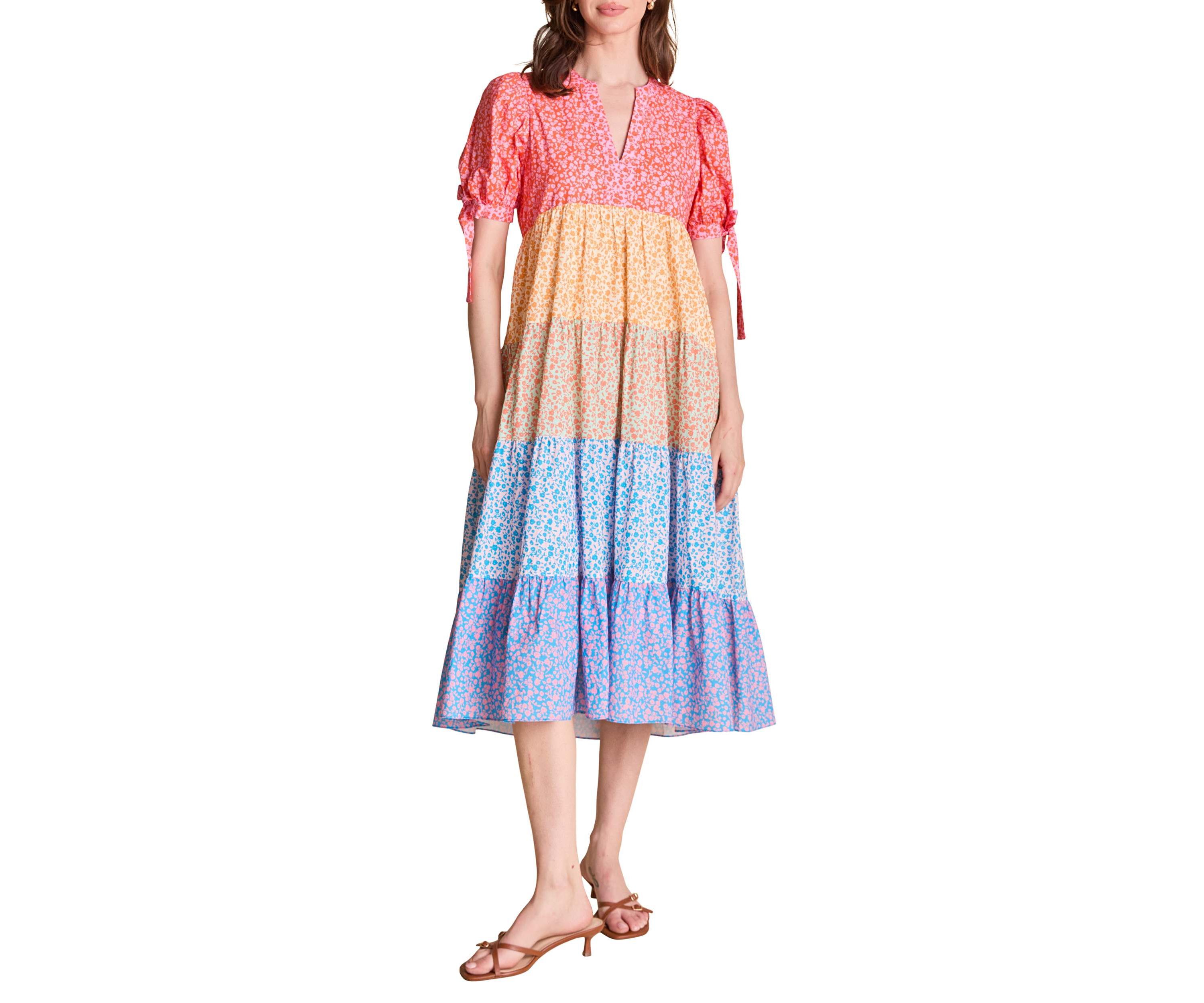 COLORBLOCK PRINTED MIDI DRESS