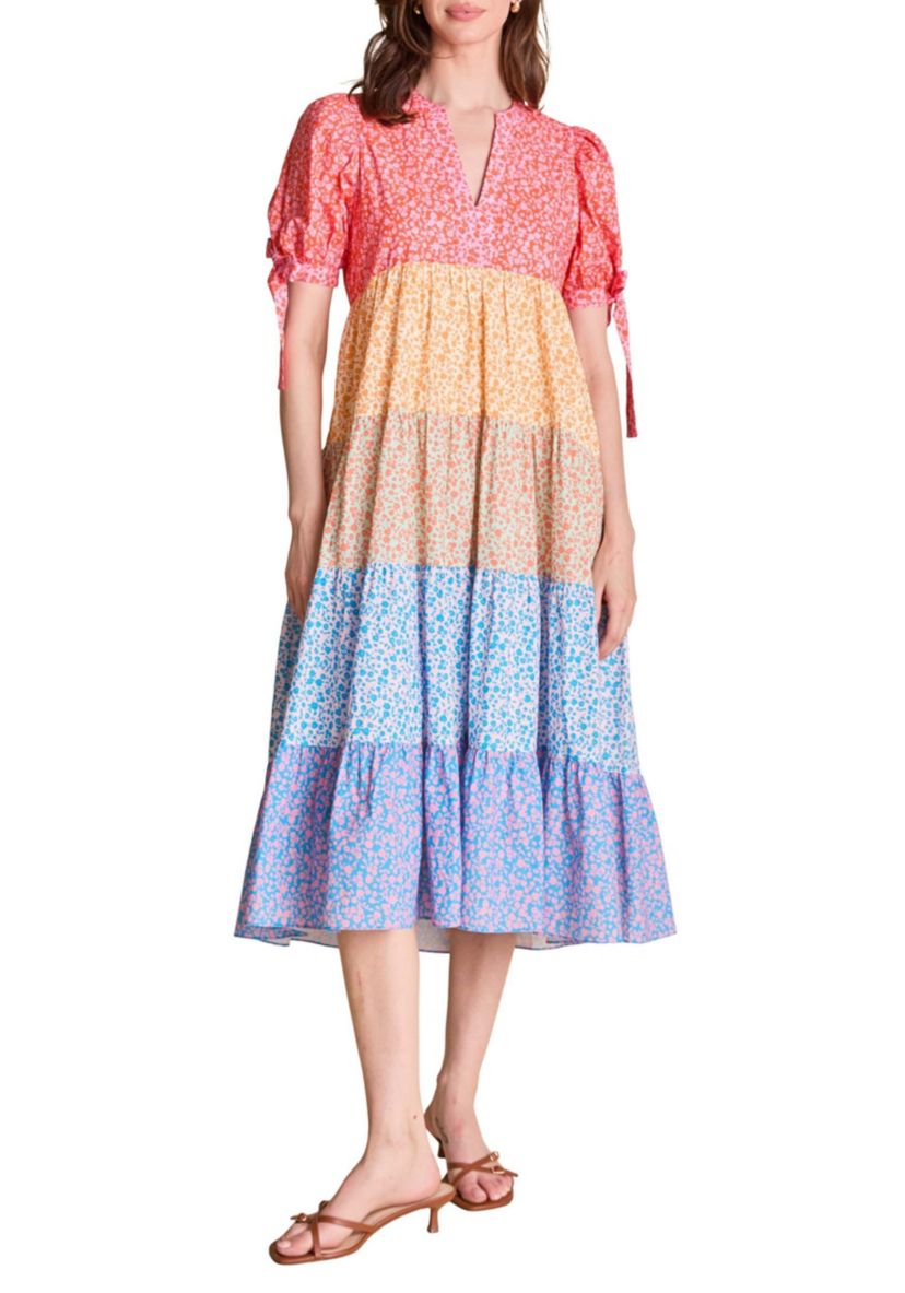 COLORBLOCK PRINTED MIDI DRESS