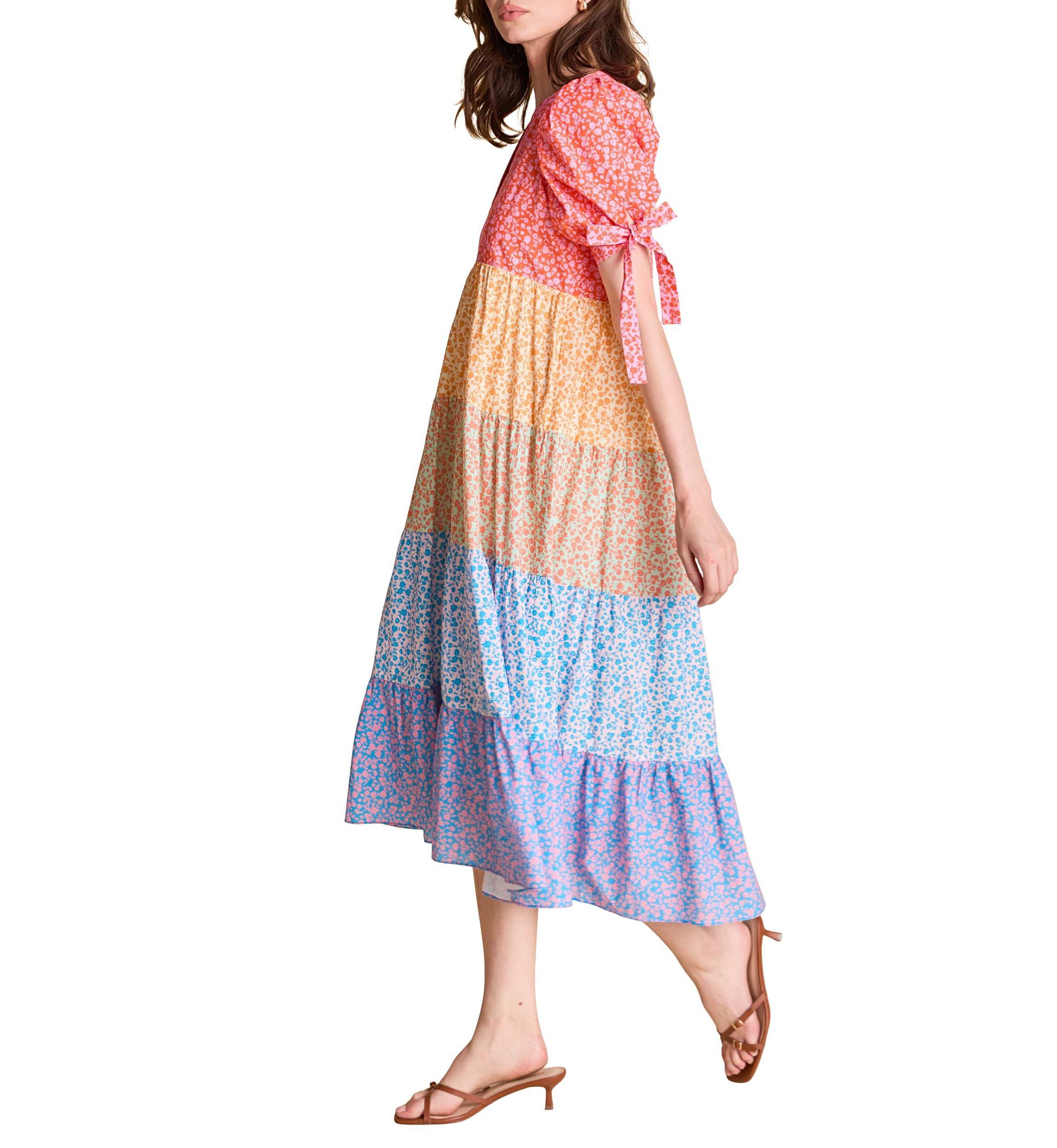 COLORBLOCK PRINTED MIDI DRESS