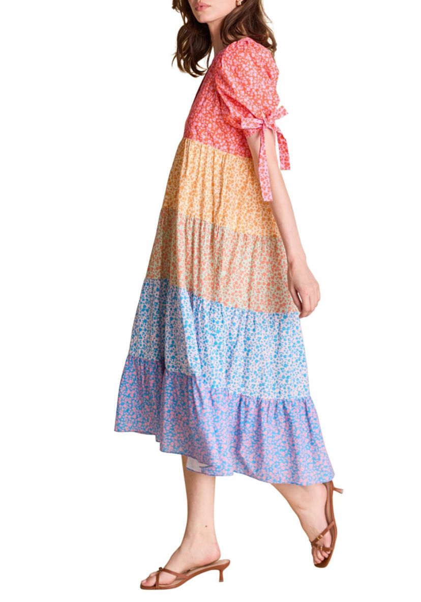 COLORBLOCK PRINTED MIDI DRESS